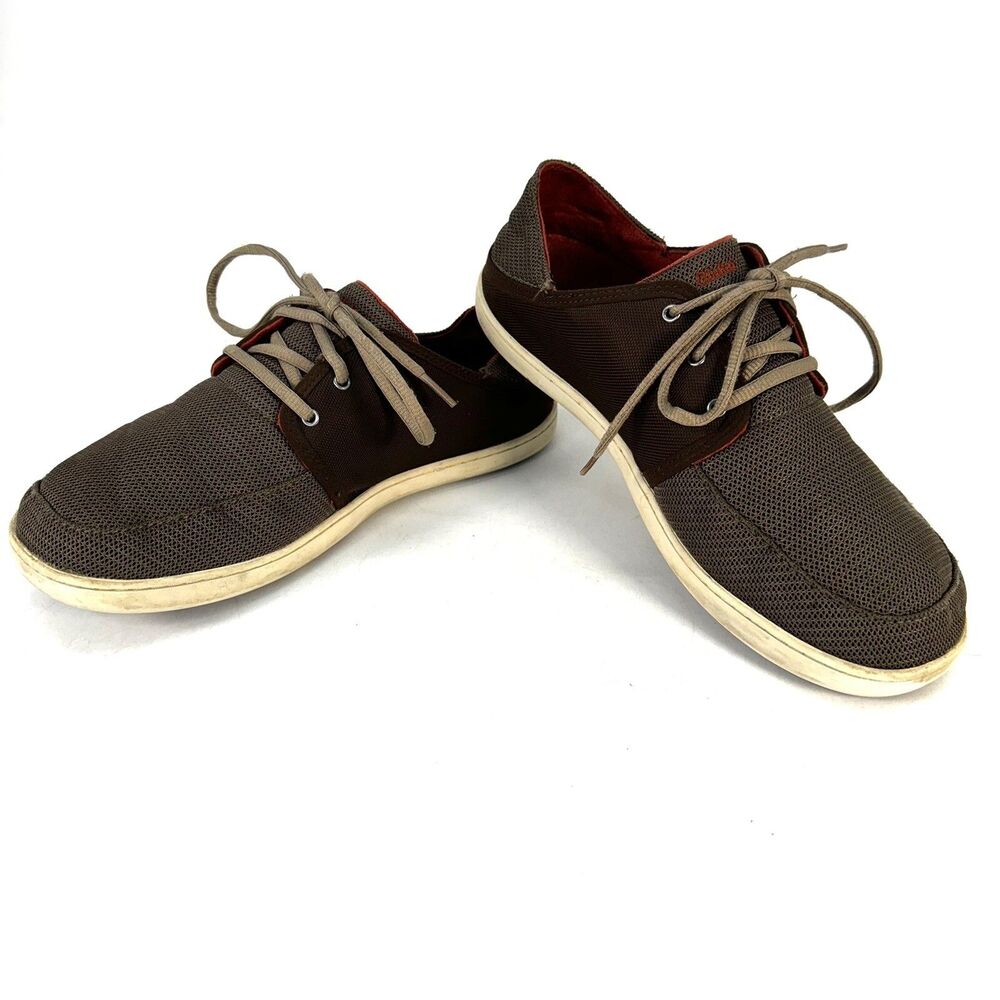 OluKai Nohea Moku Shoes Mens Size 9.5 Brown Tan Slip Lace Up Low Top Casual